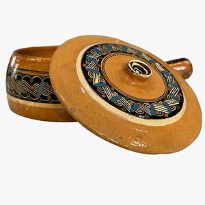 Mexico Hand-crafted Lidded Bean Pot Pottery Redware 8" Dia. x 5"H Tlaquepaque